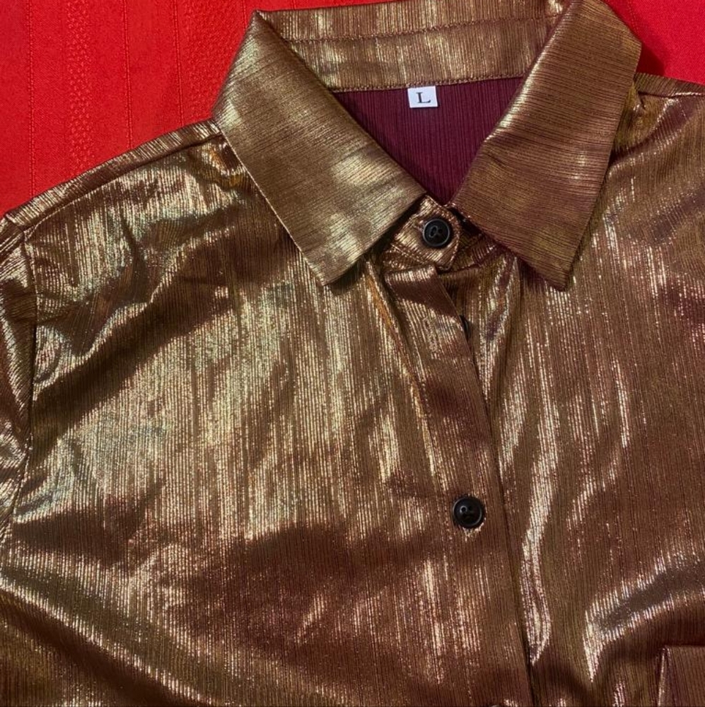 Privé Metallic Button Front Shirt - Picture 7 of 13